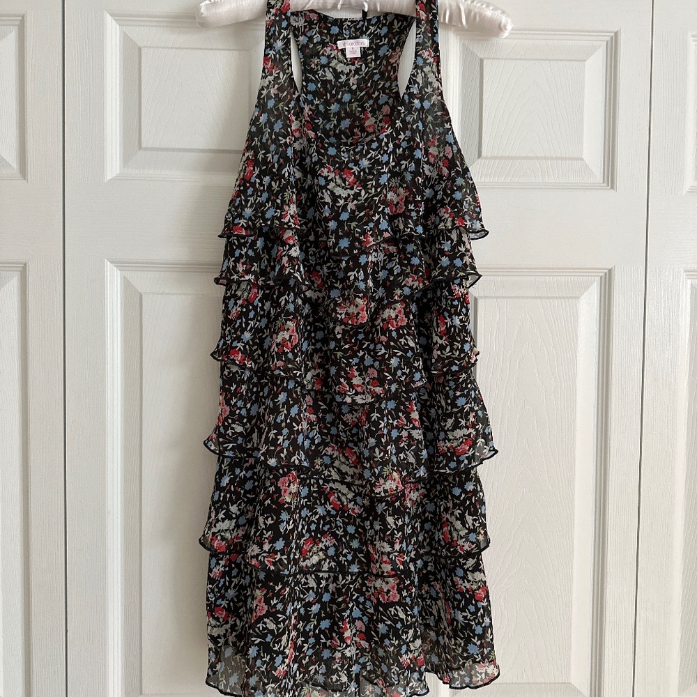 Xhilaration  black floral, multi tiered ruffled dress